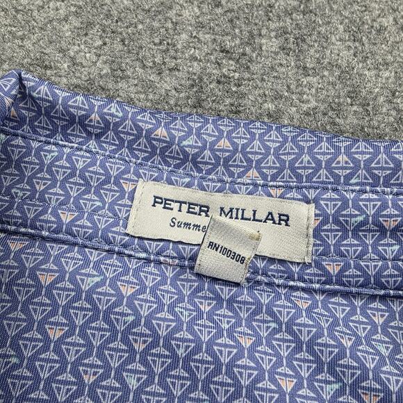 Peter Millar Shirt Mens Medium Blue Martini Glass AOP Summer Comfort Polo Golf - Picture 9 of 16
